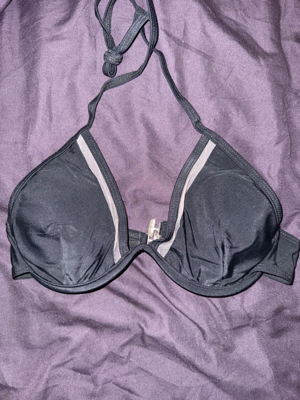 Black Halter Underwire Bikini Top mesh lining.